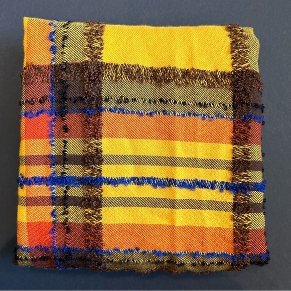 Kenzo Autumnal Textured Wool Blend Clueless Preppy, Gold, Pumpkin Orange Plaid - Picture 8 of 13